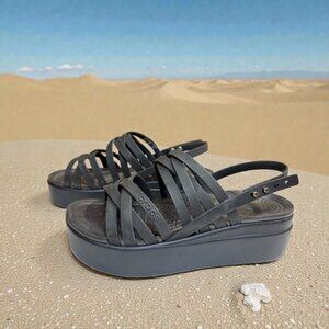Crocs Sandals Womens Size 5 Black LiteRide Platform Strappy Slingback Shoes